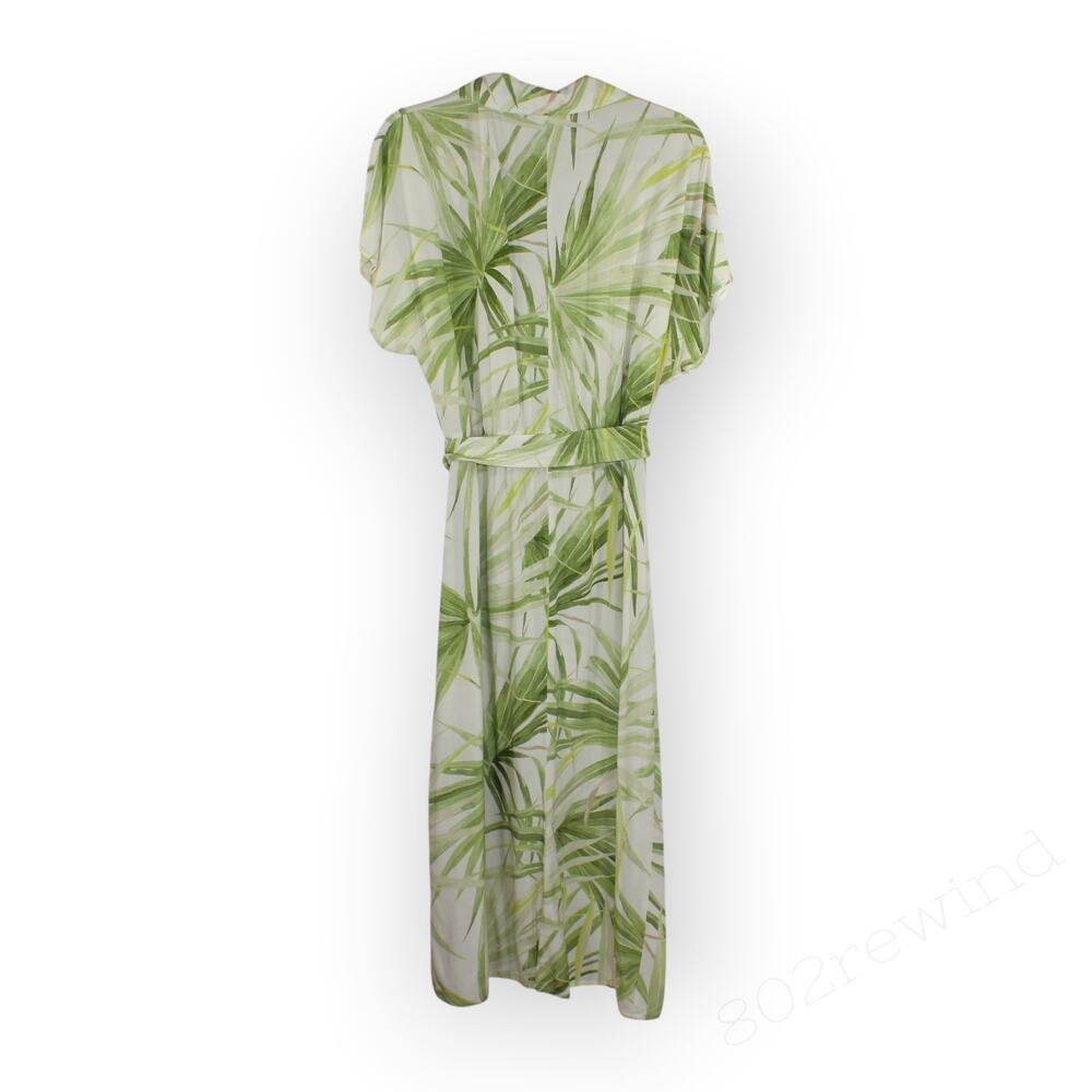 Large H&M Tropical Print Midi Dress Palm White Green Vacation Summer Party - Picture 13 of 14